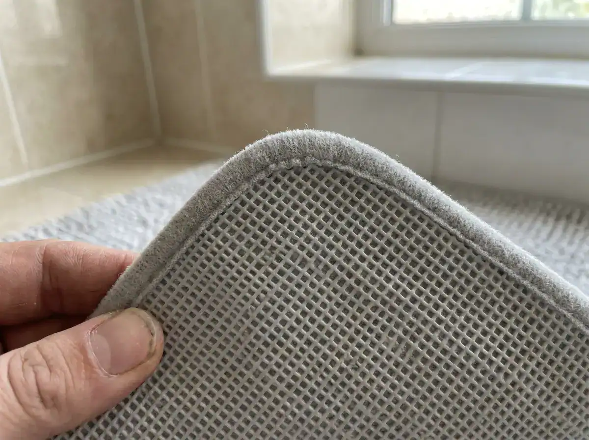 Close-up van de antisliplaag onder een badmat