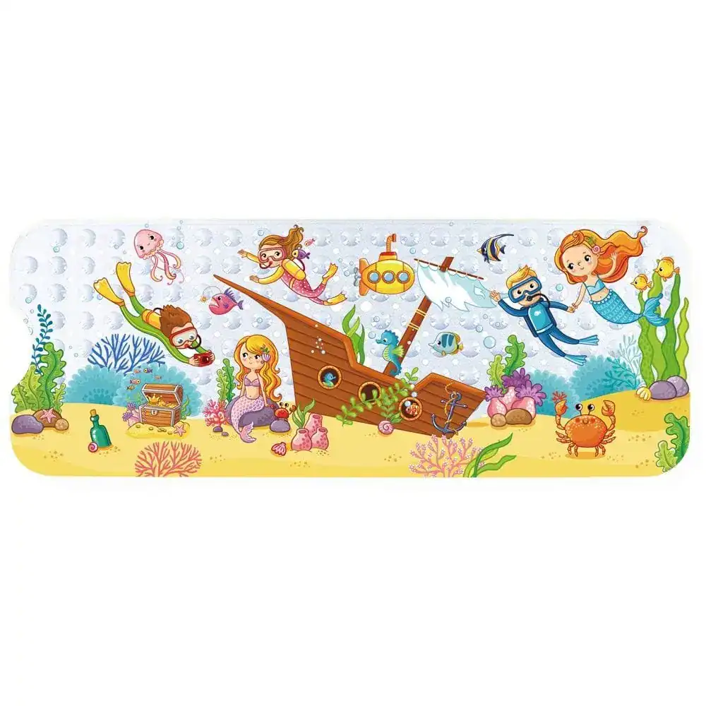 Antislipmat bad baby met onderwater thema, kinderbadmat met zeemeeuwen en schat.