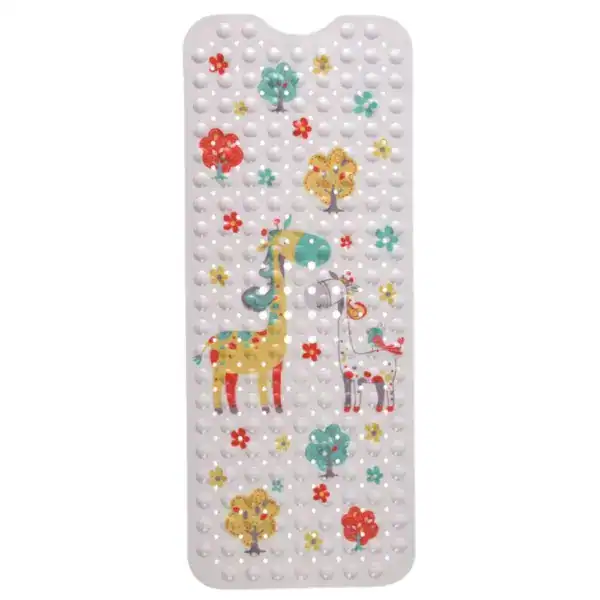 Antislip badmat baby met giraffen en bomen, kleurrijk ontwerp voor kinderen.