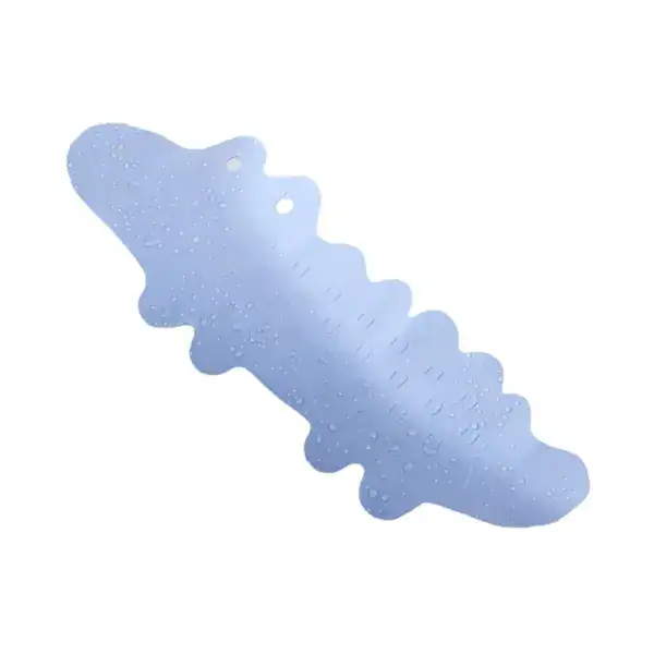 Antislip badmat voor kinderen, blauw, met waterdruppels en gaten.