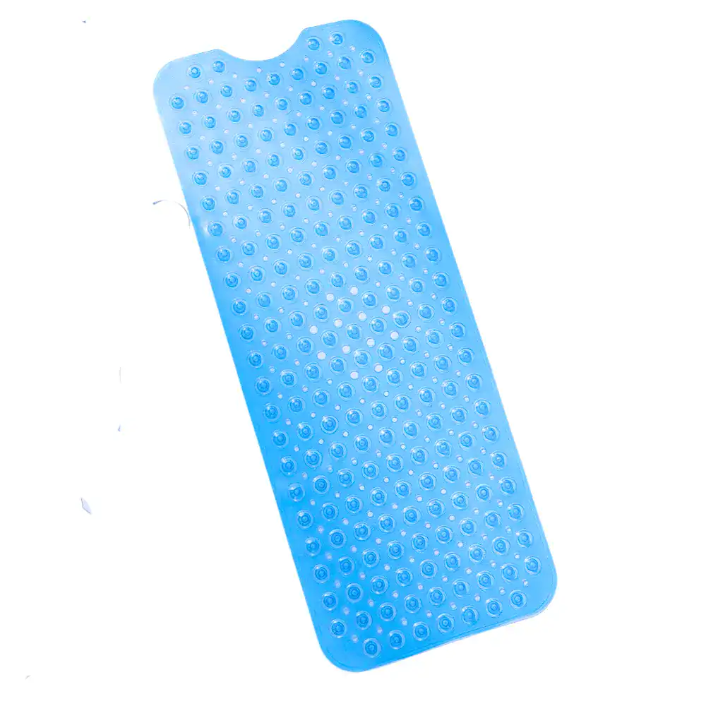 Blauwe antislip badmat met ronde noppen voor veiligheid in de badkamer.