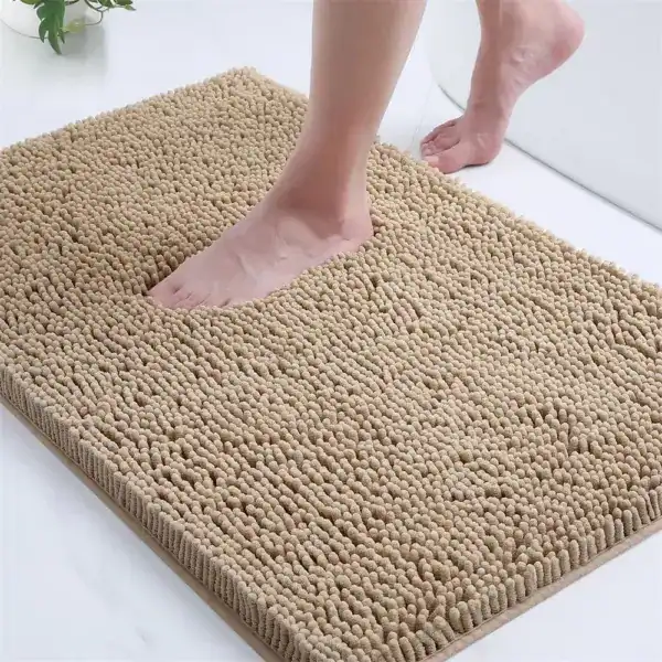 Badmat 120 x 60 beige met antislip textuur, voor badkamer en douche.