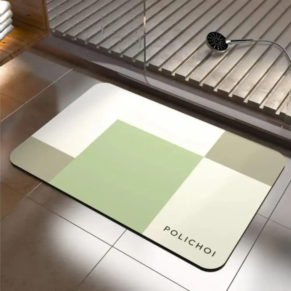 Badmat 40x60 met groene en beige kleuren, antislip, voor badkamer.