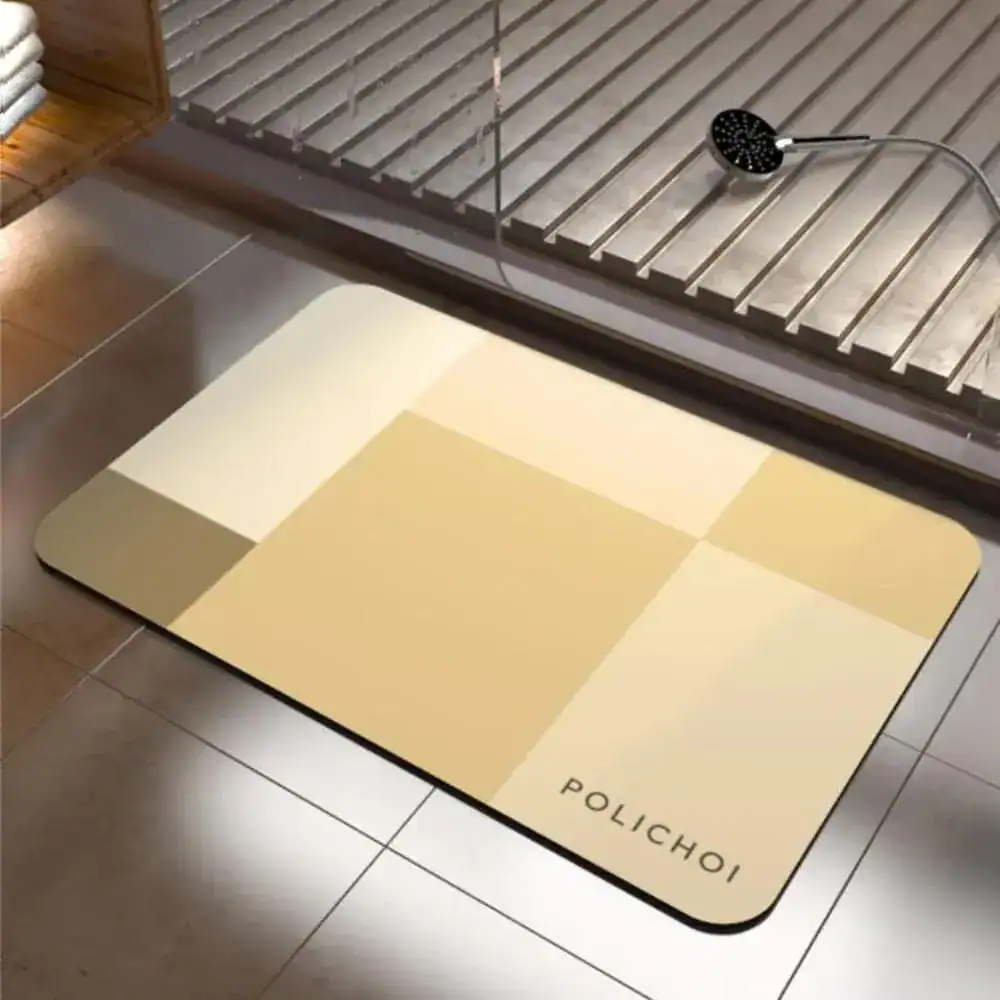 Badmat 40x60 met geometrisch patroon in beige tinten, antislip voor badkamer.