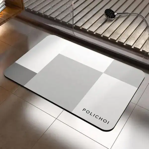 Badmat 40x60 met grijze en witte vierkanten, antislip, voor badkamer.