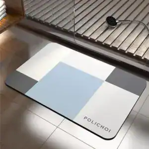 Badmat 40x60 met geometrisch patroon in blauw en grijs, antislip voor badkamer.