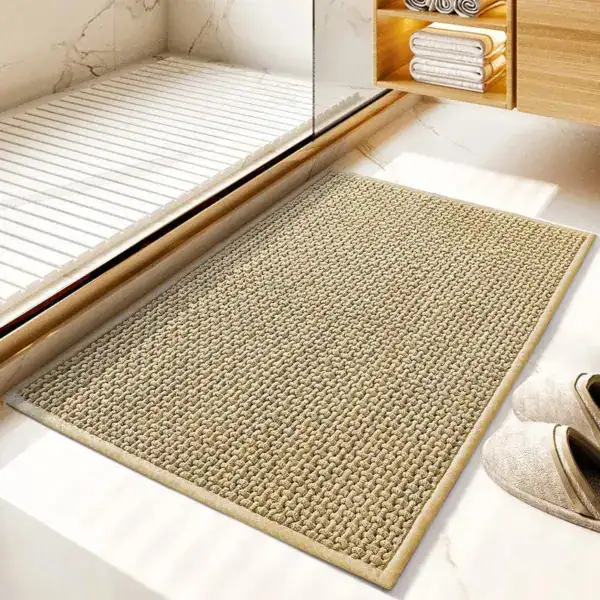 Badmat 60x90 cm beige met antislip textuur voor badkamer.