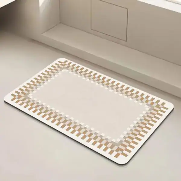 Badmat 60x90 cm met antislip rand, beige en wit, voor badkamer.