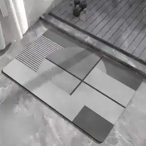 Antraciet badmat met geometrisch patroon, antislip badkamermat voor douche en bad.