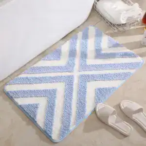 Badmat aqua blauw met geometrisch patroon, antislip voor badkamer.