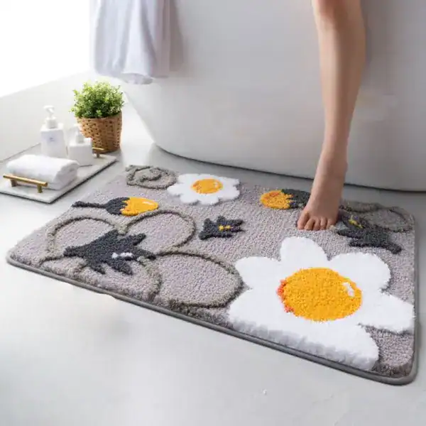 Badmat met bloemenpatroon, antislip badkamermat voor de douche of bad.