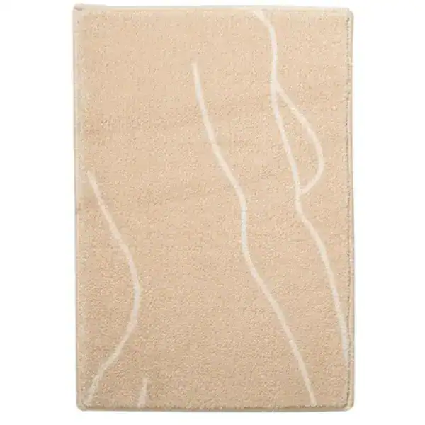 Beige badmat met witte abstracte lijnenpatroon, antislip badkamermat.