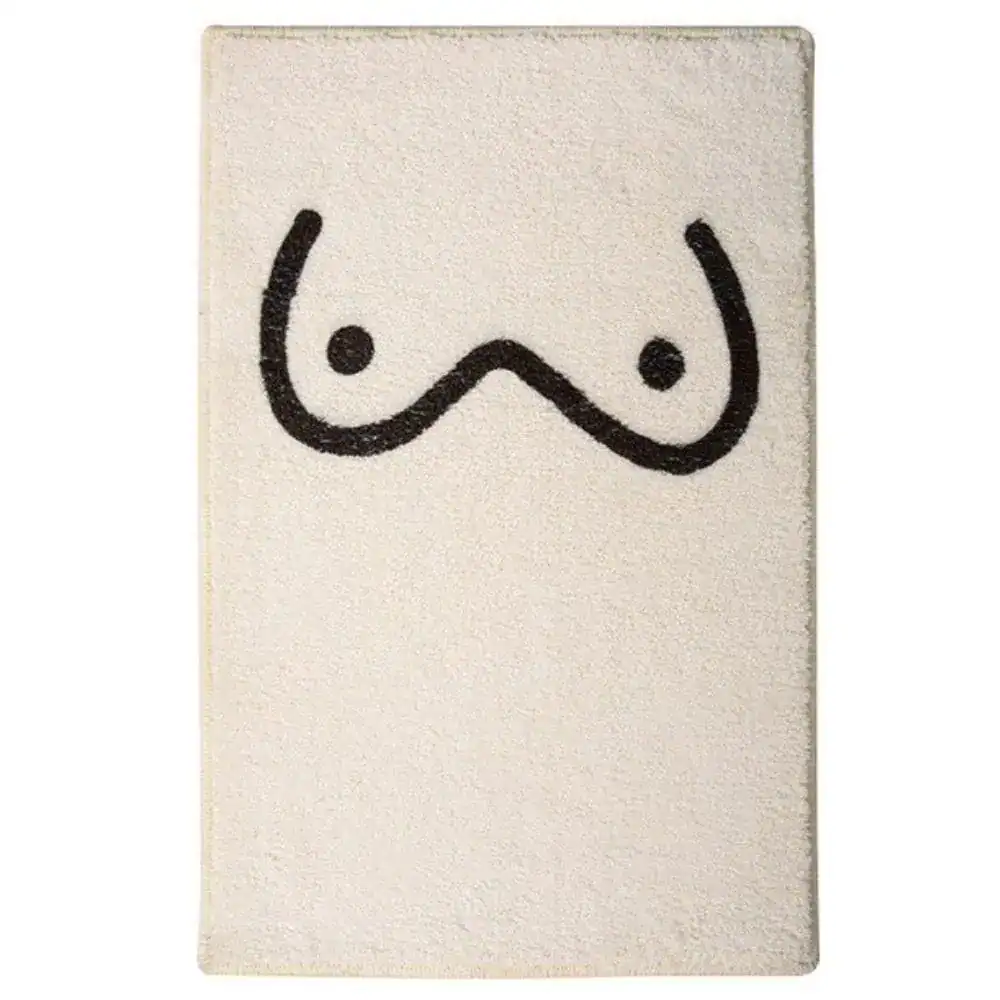 Badmat met borstbeeld, witte badkamermat met zwart antislip ontwerp.