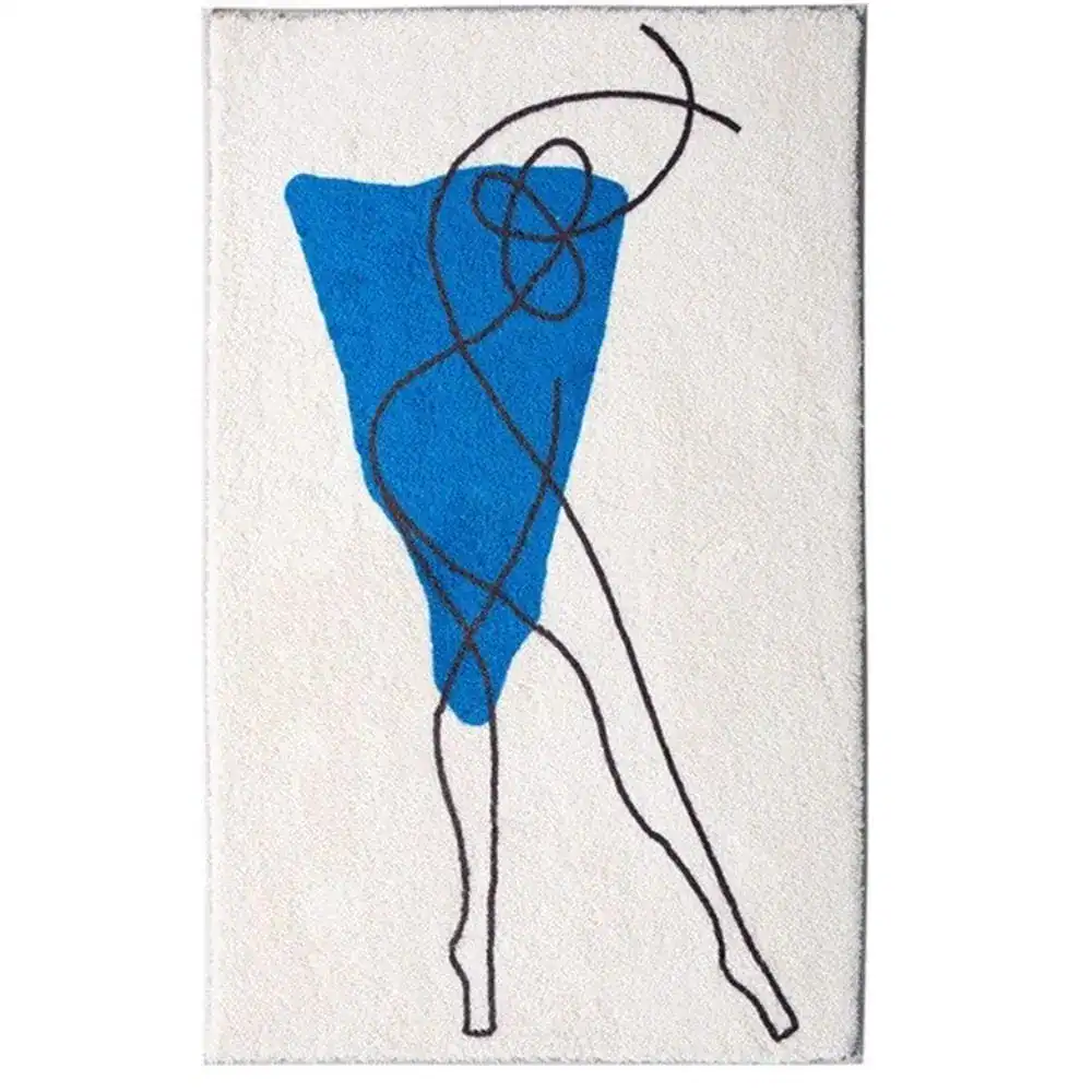 Badmat met abstracte blauwe en zwarte lijnontwerp, antislip badkamermat.