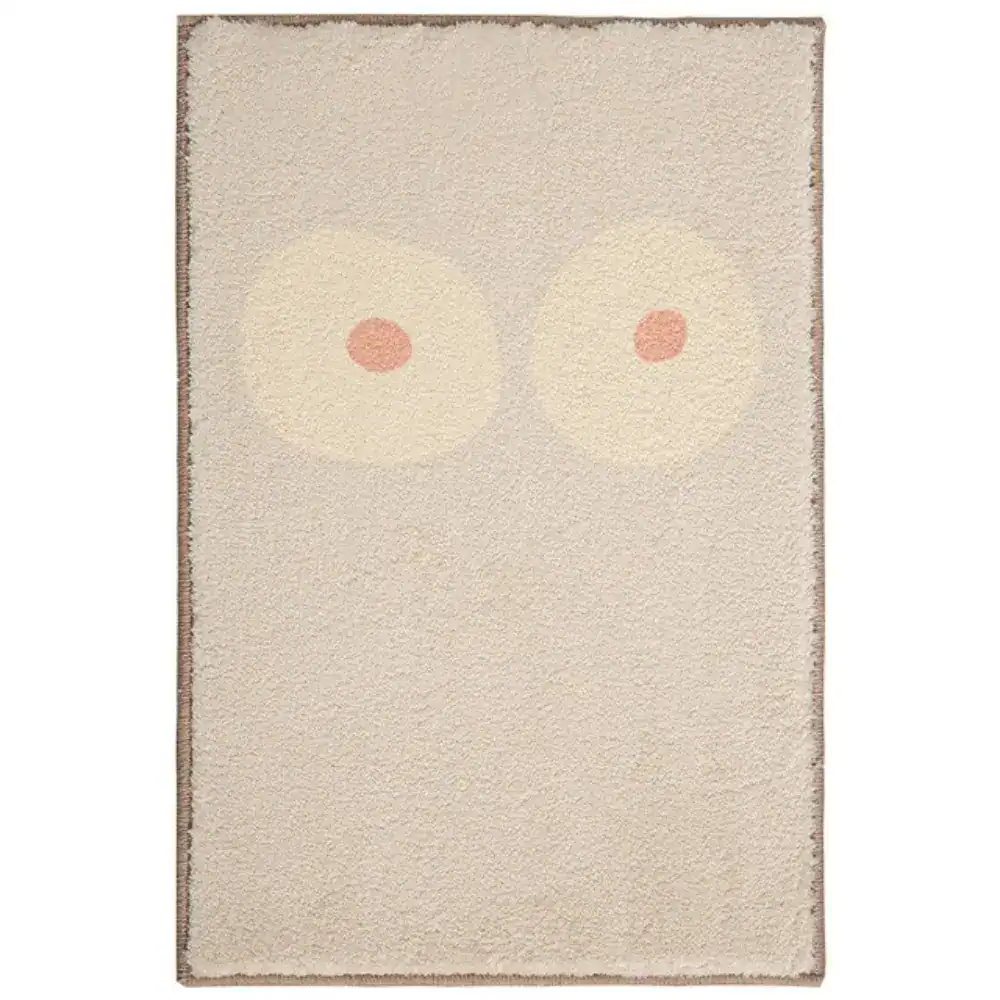 Badmat met schattig uilontwerp, beige kleur, antislip badkamermat voor kinderen.