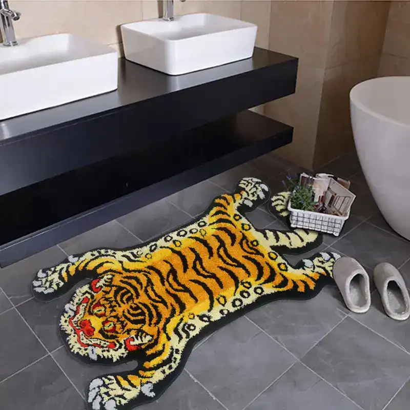 Badmat dier in vorm van een tijger met antislip ondergrond, voor badkamer en douche.