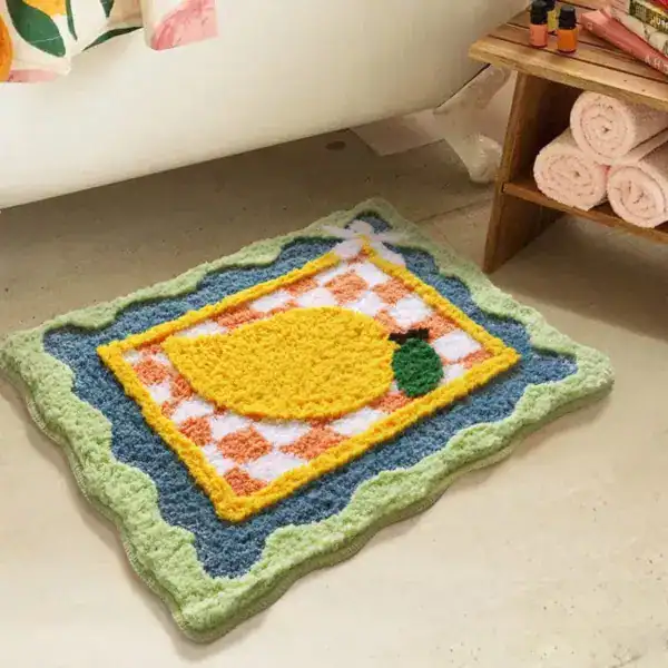 Goudkleurige badmat met citroenmotief, antislip badkamermat voor douche en bad.