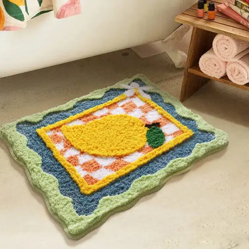 Goudkleurige badmat met citroenmotief, antislip badkamermat voor douche en bad.