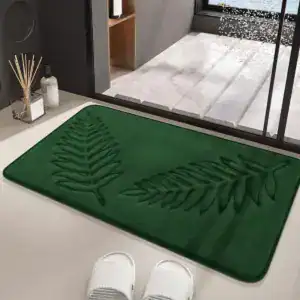 Groene badmat met bladmotief, antislip voor badkamer en douche.