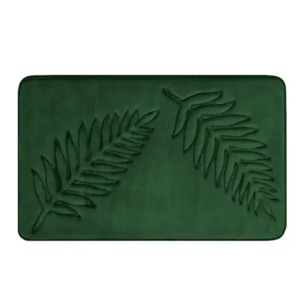 Groene badmat met antislip textuur en bladmotief voor badkamer.