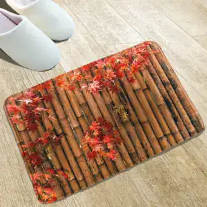 Badmat hout met herfstbladeren print, antislip badkamermat voor douche en bad.