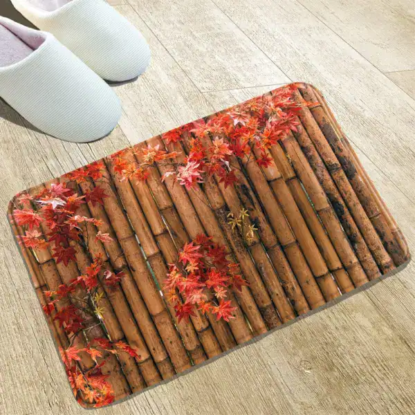 Badmat hout met herfstbladeren print, antislip badkamermat voor douche en bad.