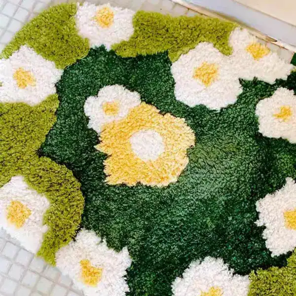 Badmat jade groen met bloemenpatroon, antislip badkamermat voor douche.
