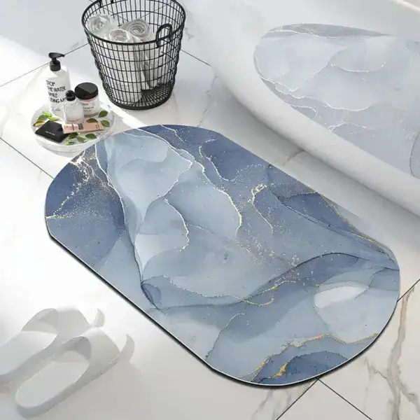 Badmat marmer blauw goud antislip voor badkamer.