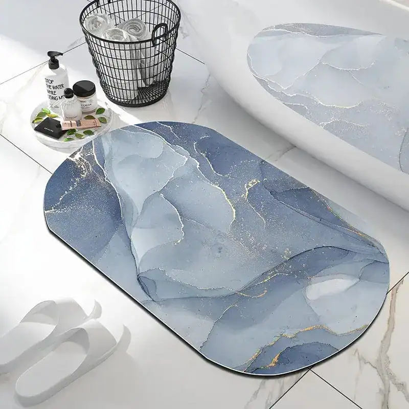 Badmat marmer blauw goud antislip voor badkamer.