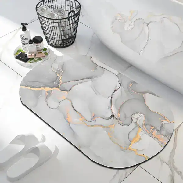 Badmat marmer met goudkleurige accenten, antislip, badkamermat voor moderne badkamer.