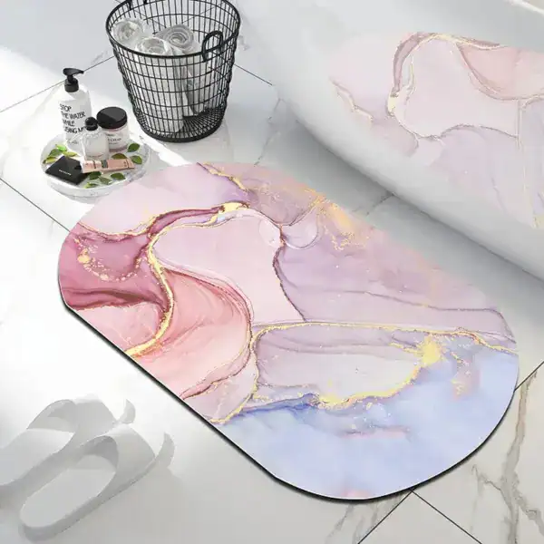Badmat marmer met roze en paarse kleuren, antislip, badkamermat voor douche of bad.