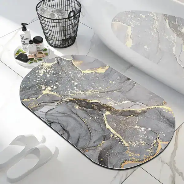 Badmat marmer met goudkleurige accenten, antislip badkamermat voor bad of douche.