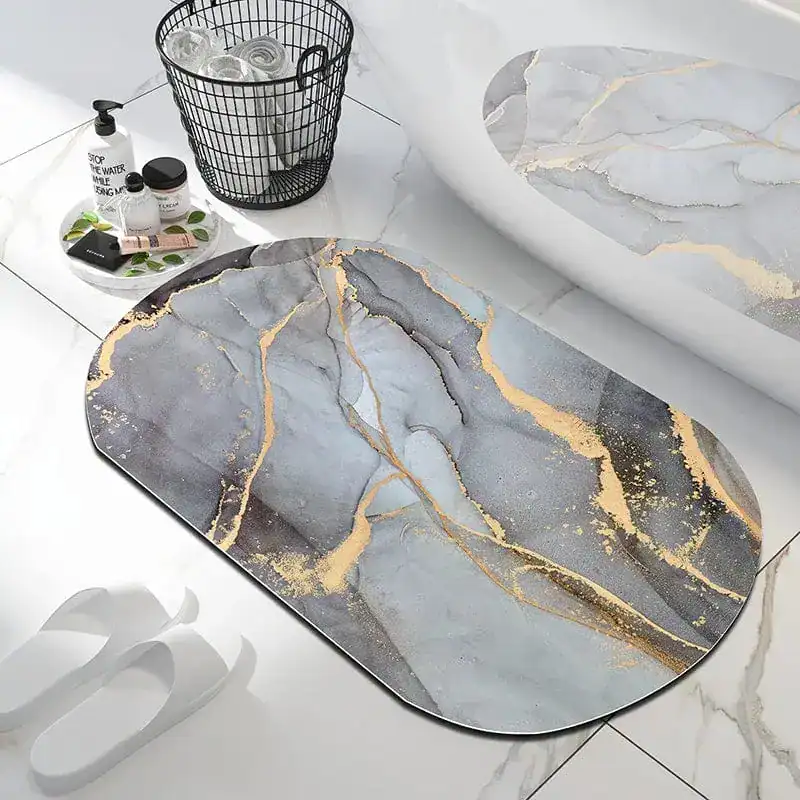 Badmat marmer met gouden lijnen, antislip badkamermat voor bad of douche.
