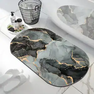 Badmat marmer met zwart, grijs en goud, antislip badkamermat voor bad of douche.