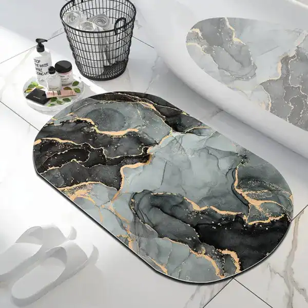 Badmat marmer met zwart, grijs en goud, antislip badkamermat voor bad of douche.
