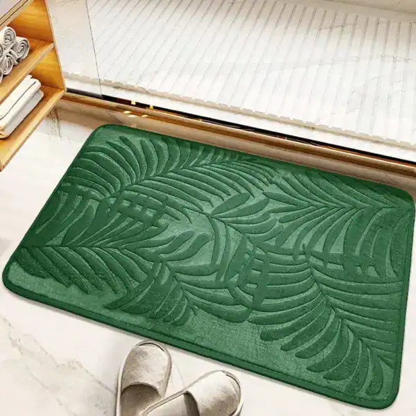 Groene badmat met bladmotief, antislip, voor badkamer en douche.