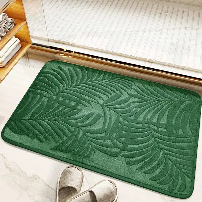Groene badmat met bladmotief, antislip, voor badkamer en douche.