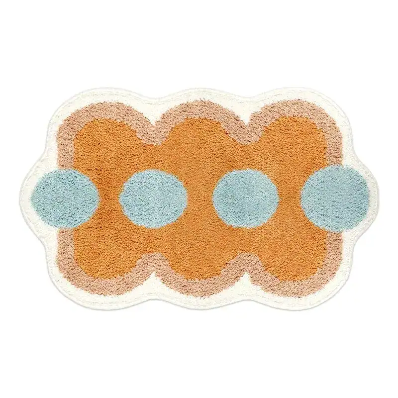 Multicolor badmat met blauwe en oranje cirkels, antislip badkamermat.