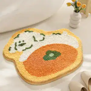 Okergele badmat met fruitmotief, antislip badkamermat voor de douche.