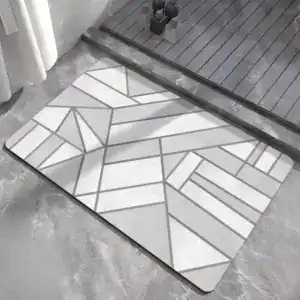 Grijze badmat met geometrisch patroon voor badkamer.