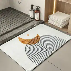 Rechthoekige badmat met maan en cirkelspatroon, antislip voor badkamer.