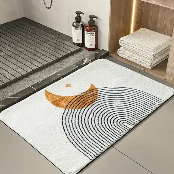 Rechthoekige badmat met maan en cirkelspatroon, antislip voor badkamer.