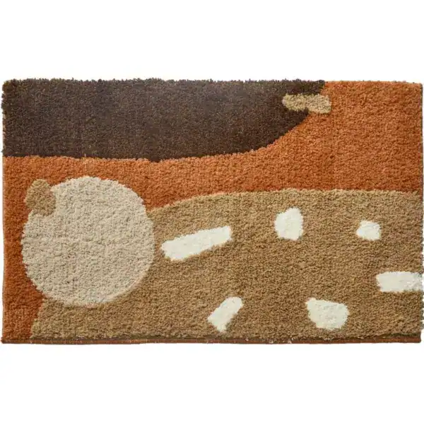 Badmat roestbruin met abstracte vormen en antislipoppervlak.