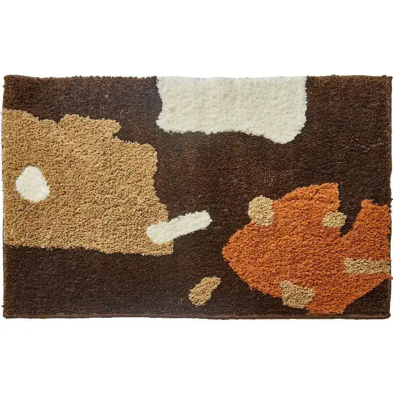 Badmat roestbruin met kleurrijke vlekkenpatroon, antislip badkamermat voor bad of douche.