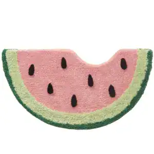 Ronde badmat in watermeloenstukvorm roze met antislip rand.