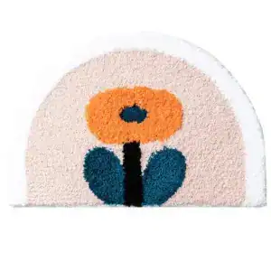 Ronde badmat wit met bloemmotief, antislip badkamermat voor douche en bad.