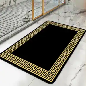 Zwarte badmat met gouden Griekse randpatroon, antislip badkamermat voor douche en bad.