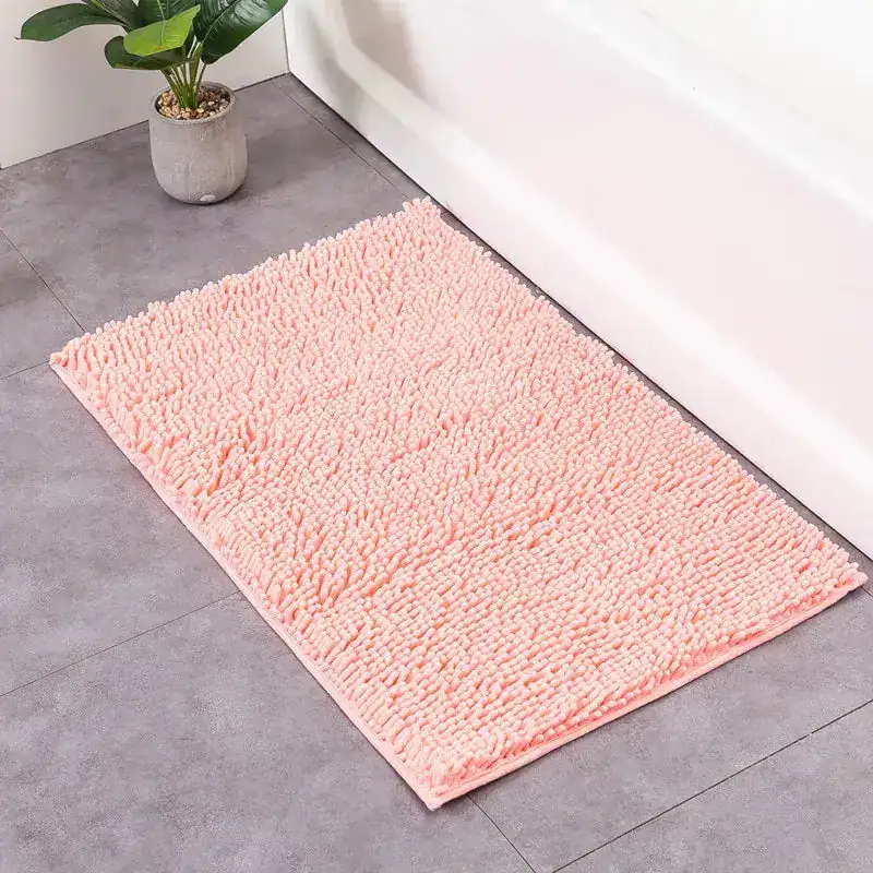 Roze chenille badmat 60x90, antislip, voor badkamer.