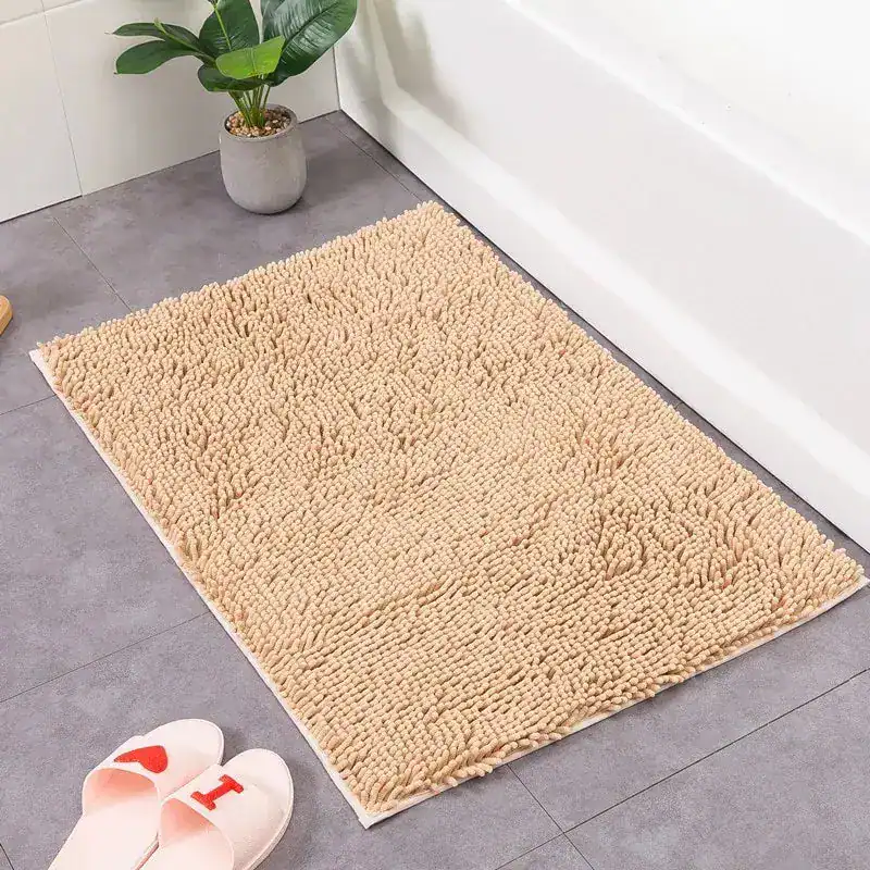 Beige chenille badmat 60x90 voor badkamer, antislip en comfortabel.