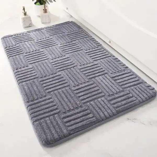 Dikke badmat met ruitpatroon in grijs, antislip voor badkamer.